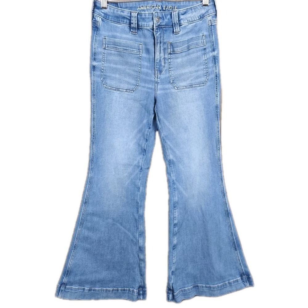 American Eagle Festival Flare Jeans Womens 8 Short Light Wash Next Level Stretch